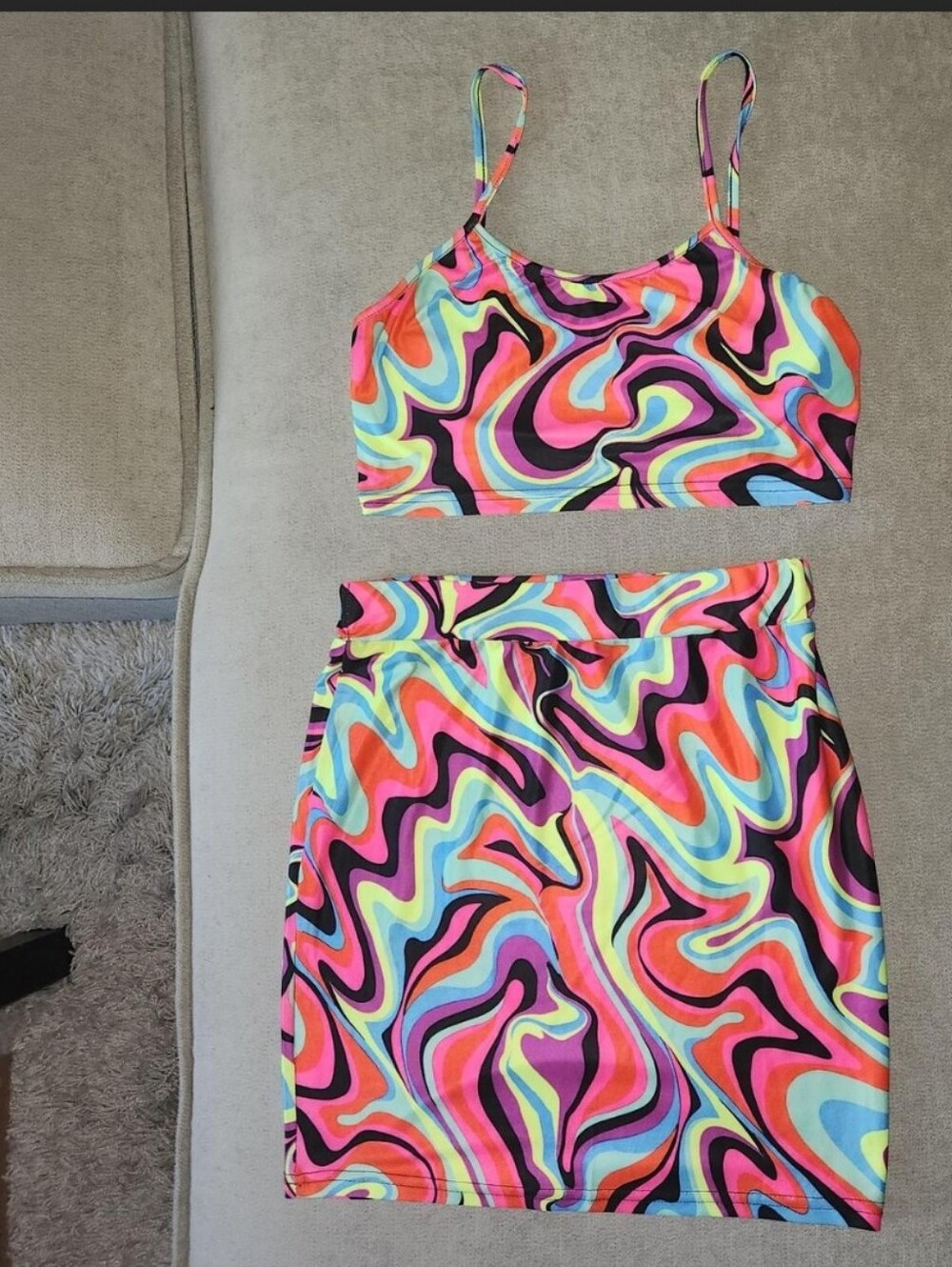 Vibrant Swirl Print Two-Piece Skirt Set - Multicolor